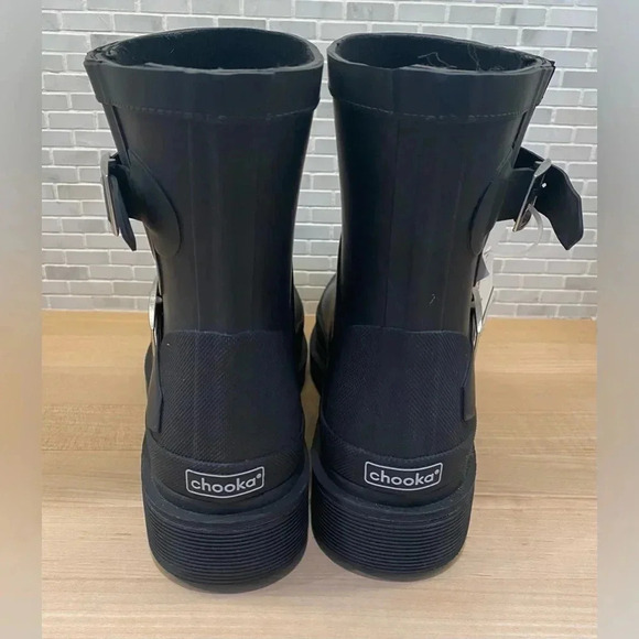 Chooka Quality Waterproof Black Pullon Damascus Moto Mid Rain Boot Womens 10 NEW - Picture 5 of 11